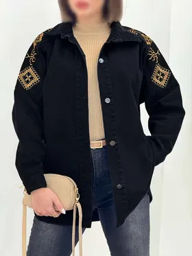مانتو جین سرشانه گلدوزی