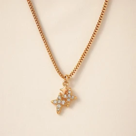 گردنبند زنانه طلایی با آویز دو ستاره نگیندار – طرح ژوپینگ