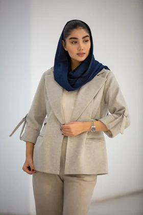 کت زنانه فوتر بغل سگک دار (کرم)