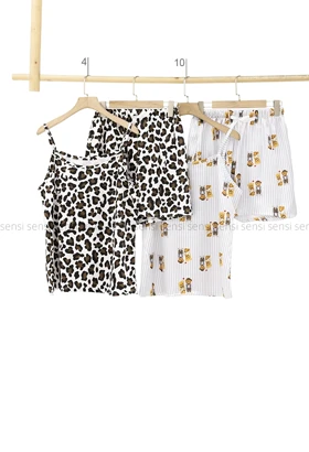 ست تاپ و شلوارک ساتن طرح دار کد1005472