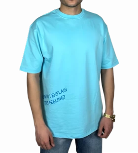 تیشرت آستین کوتاه مردانه آبی با چاپ نوشته آبی