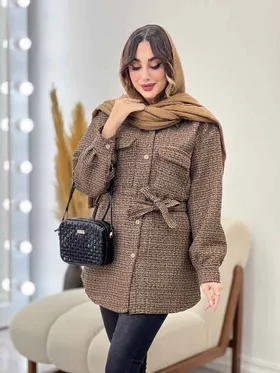 مانتو کمر دار دو جیب پاکتی