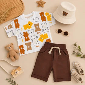 تیشرت و شلوارک Bear Baby قهوه ای