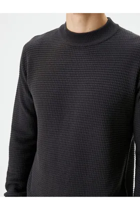 ژاکت بافتنی Slim Fit Basic Crew Neck Textured 4WAM70031HT