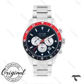 ساعت کرست مردانه 6222-1 فول دیت سیلور صفحه مشکی پاندا Crest-10811-G