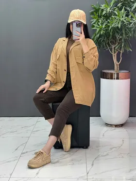 مانتو کتان زاپ‌دار جیب پاکتی