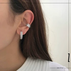 گوشواره حلقه‌ای سه لاینی نگین و پیچ
