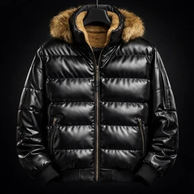 کاپشن چرم پفکی مشکی فوق سنگین و لاکچری اورجینال دیلم