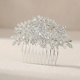 تاج و شانه مو زنانه نگین‌دار مجلسی مدل الیورا نقره‌ای