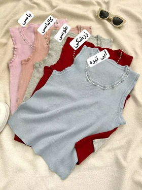 تاپ یقه کار شده با نگین و مروارید کد 5424