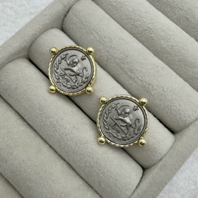 گوشواره طرح سکه قدیمی خورشید و شیر