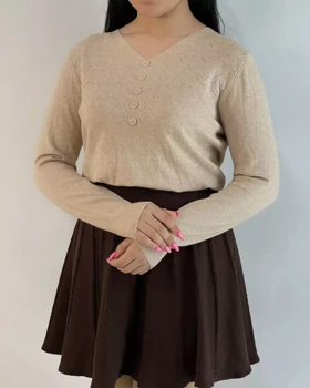 پلیور بافت یقه هفت نما دکمه کد 5492