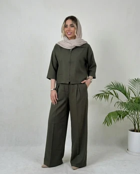 ست کت و شلوار سیلک زنانه مدل شفق (یشمی)