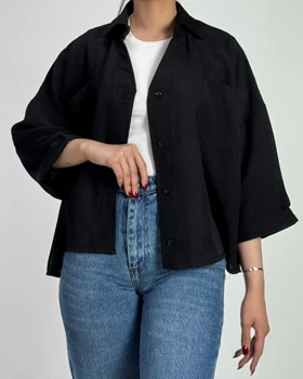 شومیز شانتون دو جیب  کد 500527 (مشکی)