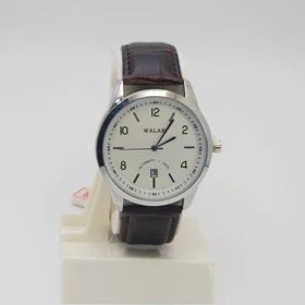 ساعت مچی مردانه والار Walar با موتور کوارتز و بند چرم (بند قهوه ای صفحه سفید)