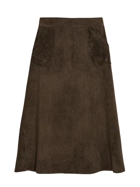 دامن زنانه مخمل کله قندی میدی جیب‌دار 20108