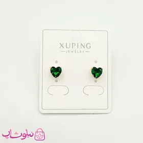 گوشواره میخی ژوپینگ قلبی سبز کوچک
