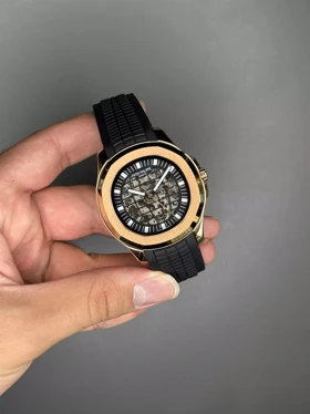 ساعت مچی پتک فیلیپ آکوانا قاب رزگلد اتوماتیک بند مشکی Patek Philippe Aquanaut