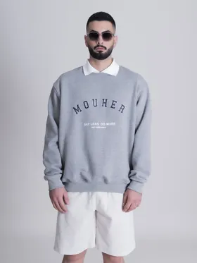 سویشرت یقه دار مدل LESS IS MORE طوسی برند موهر mouher