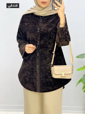 مانتو جلودکمه مخمل فروشنک کد 9571266 (فندقی)