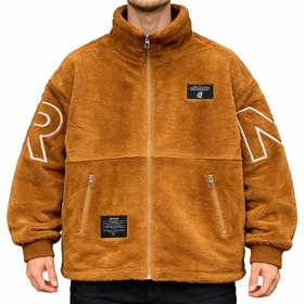 کاپشن تدی طرح دار رنگ قهوه ای قواره باکسی استایل گرم و خاص کد Q7