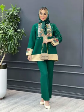 ست مانتو و شلوار ترکیبی دوخت دار
