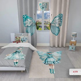پرده پانچی اتاق کودک برند مینوریا کیدز طرح پروانه کد p-345