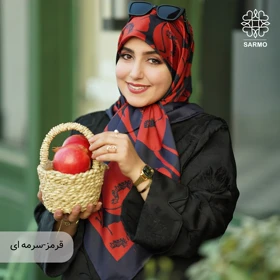روسری ابریشم توییل گلباران - اقتصادی (قرمز-سورمه ای)