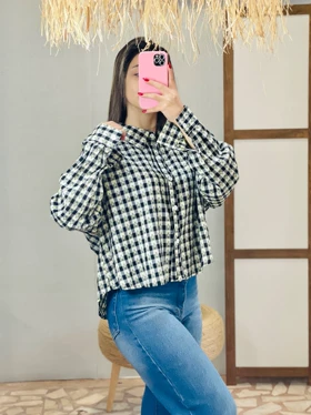 شومیز وارداتی خنک چهارخونه مشکی