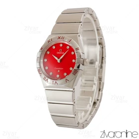 ساعت امگا کانسلیشن زنانه نقره ای ایندکس نگین‌دار صفحه قرمز 105230