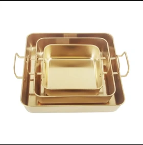 تابه سرو مربع دسته دار استیل طلایی