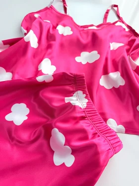 ست لباس خواب تاپ و شورتک ساتن طرح ابر