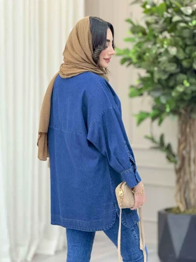 مانتو جین جلوبسته یقه دو دکمه
