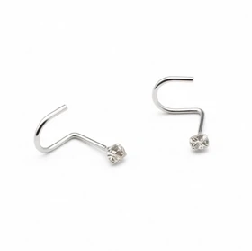 پیرسینگ بینی نقره تک نگین ته کج 1 میلی‌متری