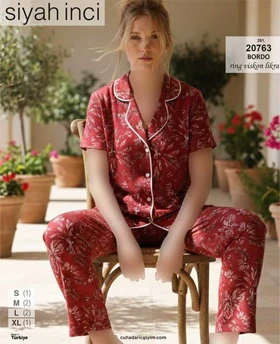 تیشرت وشلوار جلو دکمه‌ای سایز نرمال سیاه اینجه کد 20763 (زرشکی)