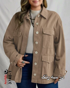کت چهار جیب کتان زنانه پاییزه سایز بزرگ مدل 3740