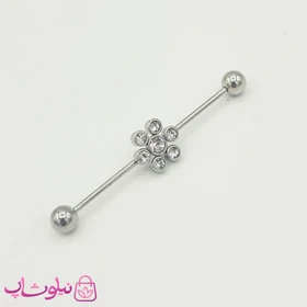 پیرسینگ گوش نگین‌دار نقره ای