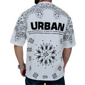 تیشرت آستین کوتاه مردانه باکسی سفید طرح URBAN