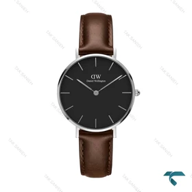 ساعت دنیل ولینگتون زنانه سیلور صفحه مشکی بند چرمی قهوه ای DW-6641-L
