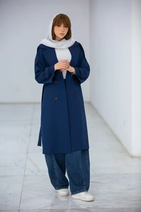 مانتو بزایاق بلند کاملیا (سرمه ای)