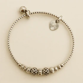 دستبند استیل و طلایی مهرهای با آویز قلب