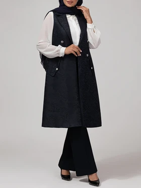 وست بلند زنانه ژاکارد مجلسی جیب نما یقه انگلیسی 70104