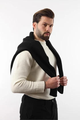 ژاکت بافتنی مردانه Ecru Crew Neck Overfit E7402