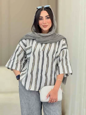 مانتو راه راه تک جیب جلو بسته