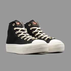 کانورس پلتفرم مشکی قلبی ساق‌دار Converse Platform Hearts Black Hightop