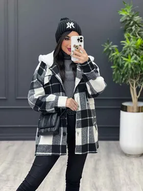 پالتو چهارخانه کلاه تدی