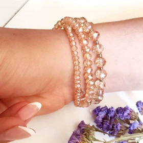 دستبند کریستالی سه ردیفه شامپاینی با مهره‌های درخشان
