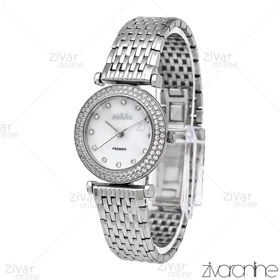 ساعت الکسا پریمیر 0105 زنانه نقره ای صفحه سفید دور نگین 106134