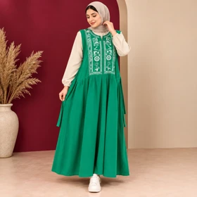 سارافون نخ لینن یقه چاپ الهه کد 6072 (سبز زمردی)