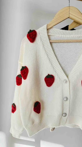 کاردیگان بافت زنانه توت فرنگی وارداتی - کد 942